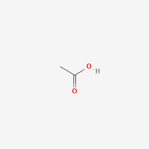 Chemical structure of Acetic Acid (C₂H₄O₂), a carboxylic acid used in laboratory research, with molecular formula and functional groups illustrated.